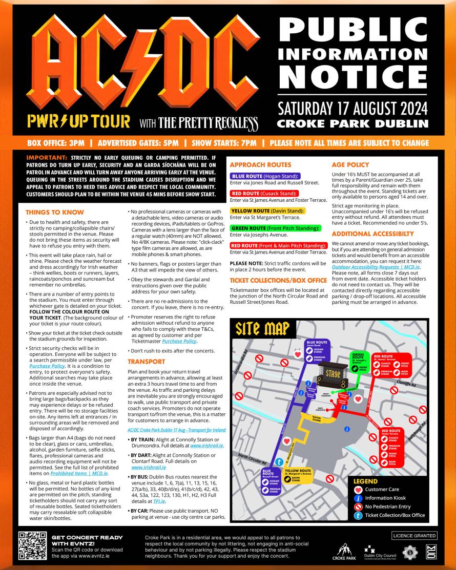 AC/DC at Croke Park: Public Information Notice