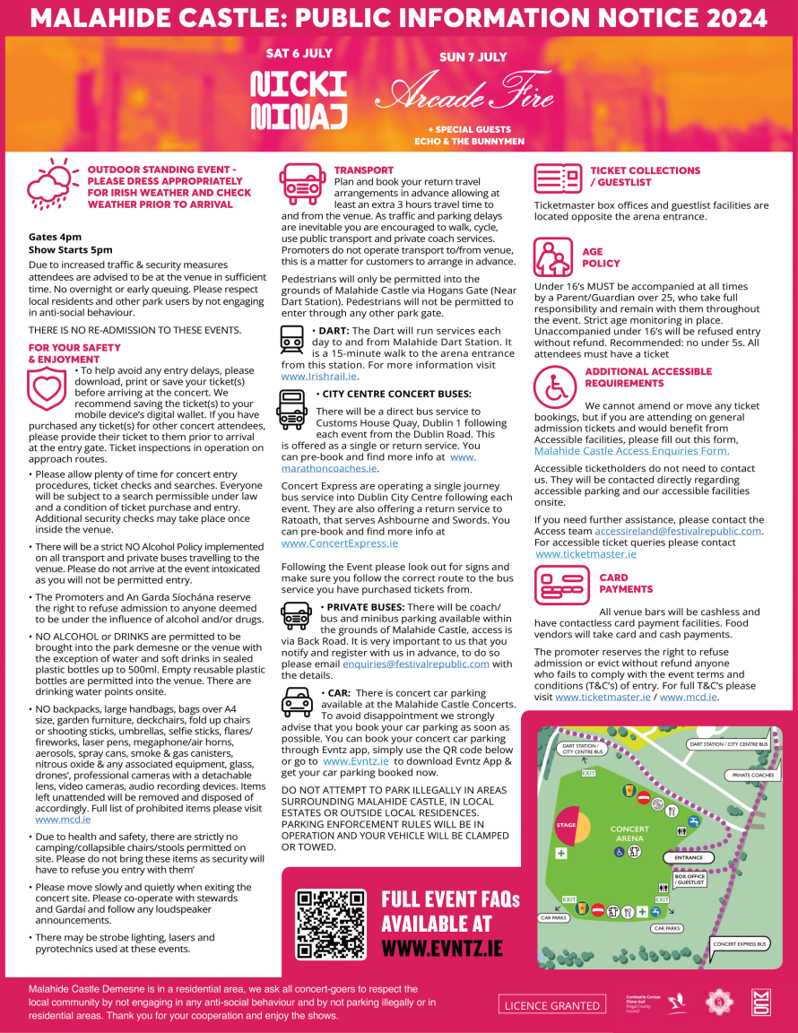 Malahide Castle 2024: Public Information Notice