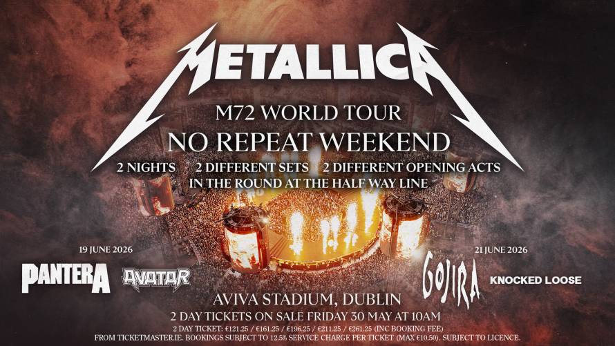 Metallica bring their record-breaking M72 World Tour to Dublin’s Aviva Stadium in June 2026
